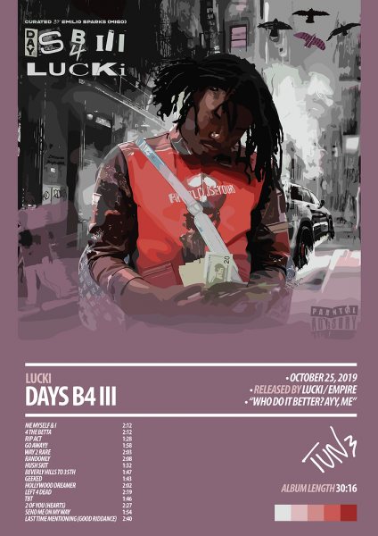 Lucki - Days B4 III Album Cover Müzik Posteri – Duvar Tablosu duvarda gerçek ölçek