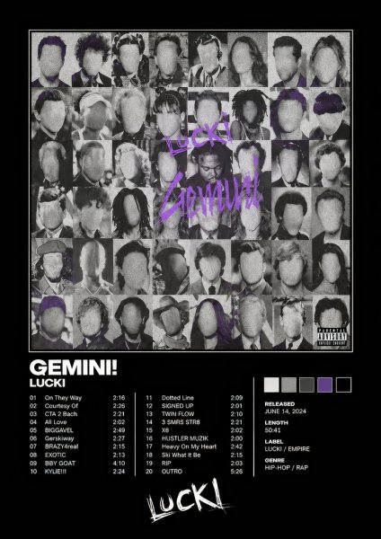 LUCKI Gemini Album Cover Müzik Posteri – Duvar Tablosu duvarda gerçek ölçek