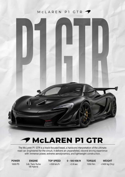 matt black McLaren P1 GTR Car Araba Posteri – Duvar Tablosu