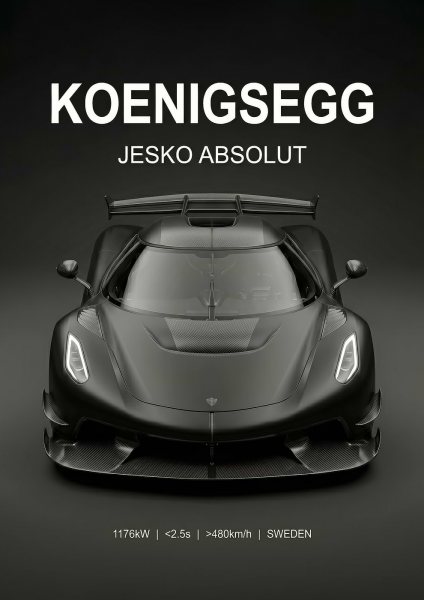 matte balck Koenigsegg Jesko car Araba Posteri – Duvar Tablosu duvarda gerçek ölçek