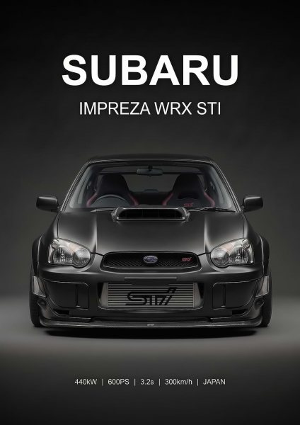 Matte Black Subaru Impreza WRX STI Minimalist Araba Posteri – Duvar Tablosu poster görseli
