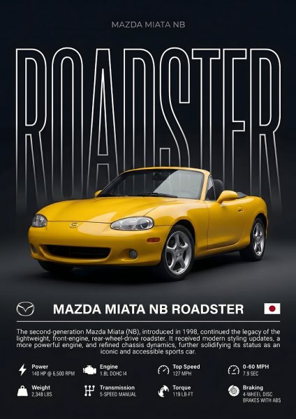Mazda Miata NB Roadster Araba Posteri – Duvar Tablosu duvarda gerçek ölçek