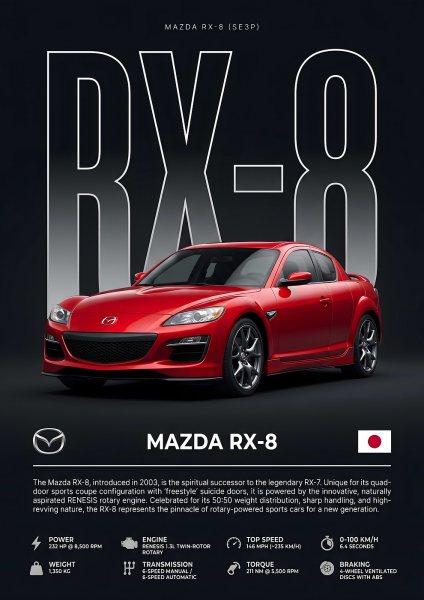 Mazda RX-8 Sports Car Araba Posteri – Duvar Tablosu duvarda gerçek ölçek