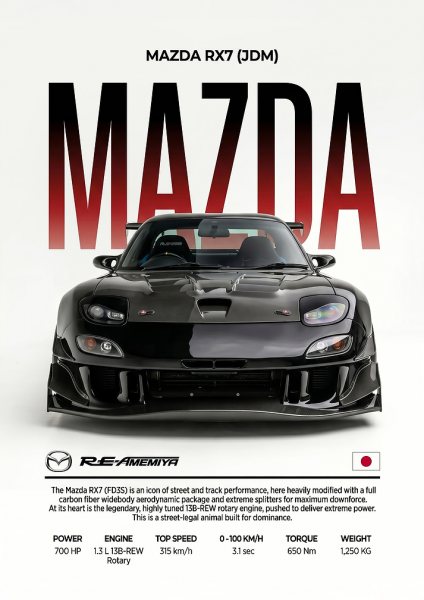 Mazda RX7 RE-Amemiya JDM Araba Posteri – Duvar Tablosu duvarda gerçek ölçek