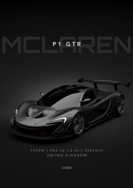 McLaren P1 GTR Dark Araba Posteri – Duvar Tablosu duvarda gerçek ölçek