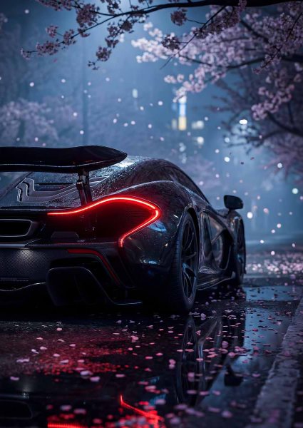 McLaren P1 in Cherry Blossom Rain Araba Posteri – Duvar Tablosu