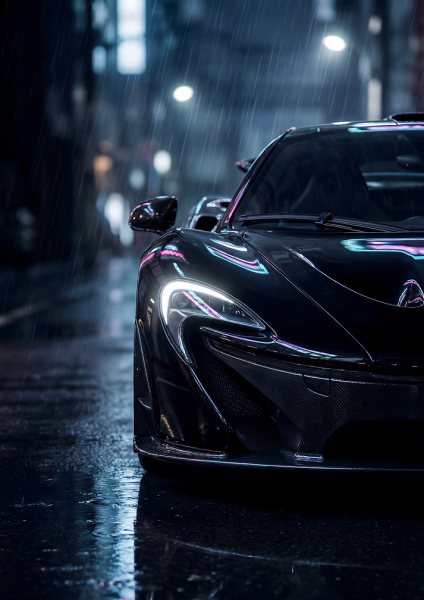 McLaren P1 in Rainy City Night Araba Posteri – Duvar Tablosu poster görseli