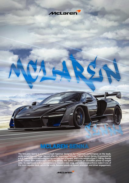 McLaren Senna Hypercar Advertisement Araba Posteri – Duvar Tablosu duvarda gerçek ölçek