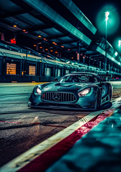 Mercedes-AMG GT3 Race Car at Night Araba Posteri – Duvar Tablosu
