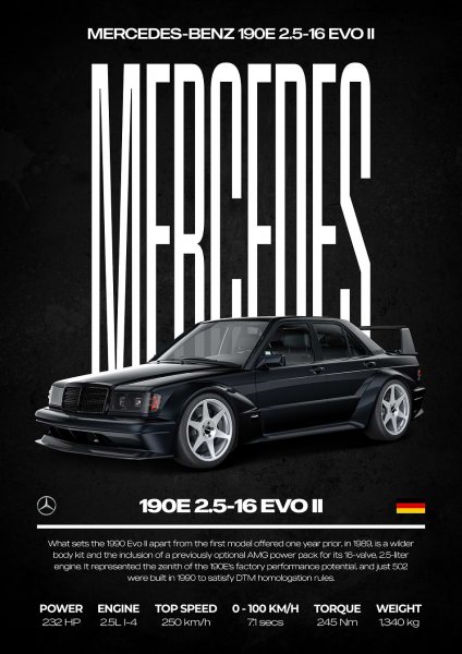 Mercedes-Benz 190E 2.5-16 EVO II Araba Posteri – Duvar Tablosu