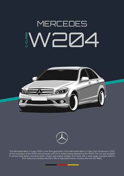 Mercedes-Benz C-Class W204 Araba Posteri – Duvar Tablosu duvarda gerçek ölçek