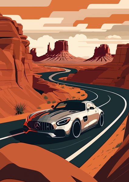 Mercedes-Benz in Monument Valley Araba Posteri – Duvar Tablosu duvarda gerçek ölçek