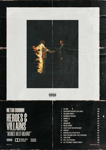 Metro Boomin Heroes & Villains Müzik Posteri – Duvar Tablosu duvarda gerçek ölçek