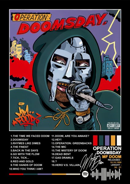 MF DOOM - Operation Doomsday Album Art Müzik Posteri – Duvar Tablosu duvarda gerçek ölçek