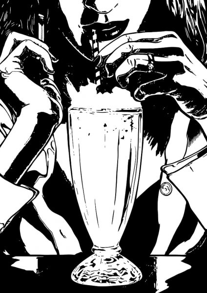Mia Drinking Milkshake Noir Illustration Film Posteri – Duvar Tablosu duvarda gerçek ölçek