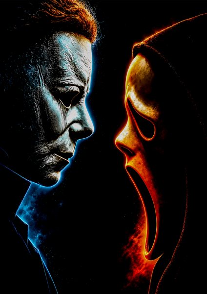 Michael Myers and Ghostface Confrontation Film Posteri – Duvar Tablosu duvarda gerçek ölçek