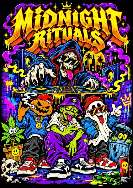 Midnight Rituals DJ Party Illustration Film Posteri – Duvar Tablosu poster görseli