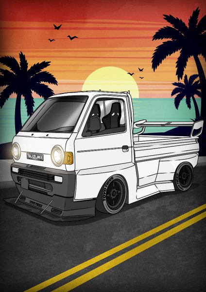 Mini Truck on the Beach Araba Posteri – Duvar Tablosu
