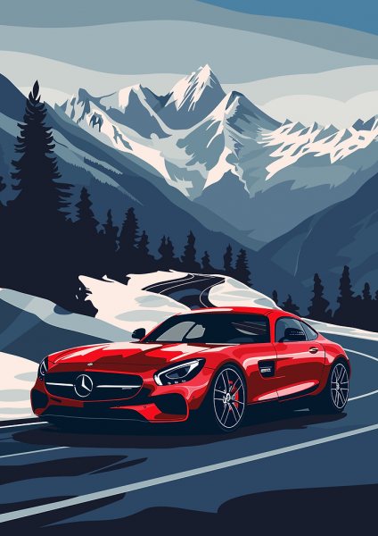 Minimal Mercedes AMG GT Araba Posteri – Duvar Tablosu duvarda gerçek ölçek
