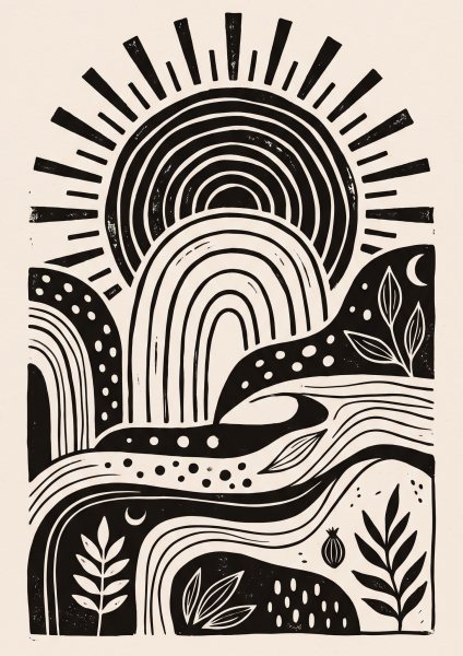 Minimalist Güneş ve Toprak Poster – Boho (A4 / A3, Çerçeveli – Çerçevesiz)