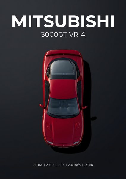 Mitsubishi 3000GT VR-4 Minimalist Araba Posteri – Duvar Tablosu duvarda gerçek ölçek
