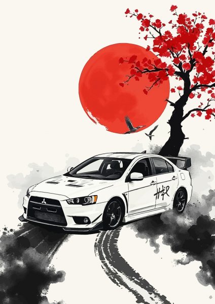 Mitsubishi Evo X with Red Sun Araba Posteri – Duvar Tablosu