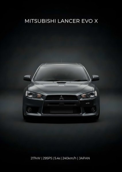 Mitsubishi Lancer EVO X Front View Araba Posteri – Duvar Tablosu duvarda gerçek ölçek