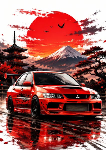 Mitsubishi Lancer Evolution Japan Sunset Araba Posteri – Duvar Tablosu poster görseli