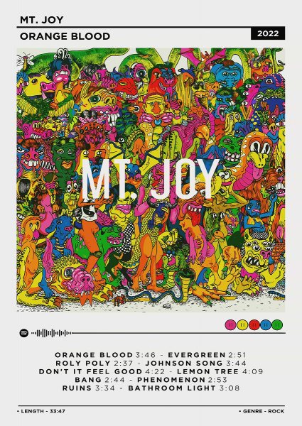 Mt. Joy Orange Blood Müzik Posteri – Duvar Tablosu duvarda gerçek ölçek