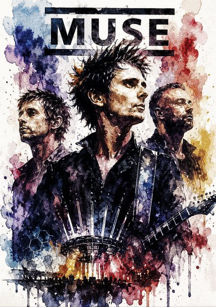Muse Band Watercolor Müzik Posteri – Duvar Tablosu duvarda gerçek ölçek
