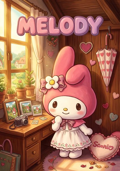 My Melody Sanrio Room Illustration Film Posteri – Duvar Tablosu duvarda gerçek ölçek