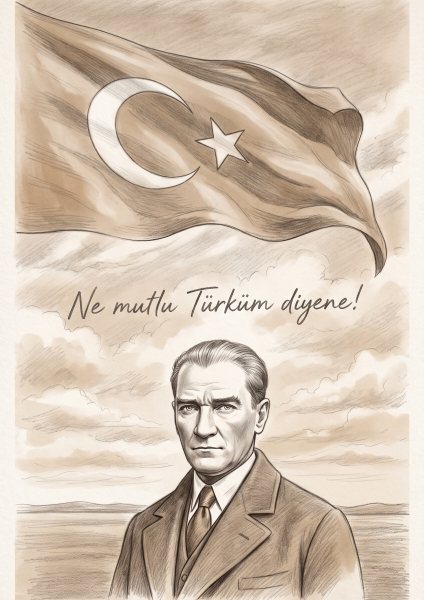 Ne Mutlu Türküm Diyene Atatürk Posteri – Karakalem Duvar Tablosu duvarda gerçek ölçek