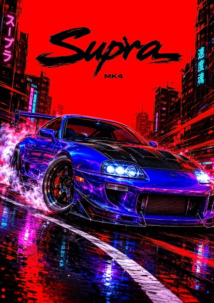 Neon Blue Toyota Supra MK4 Araba Posteri – Duvar Tablosu poster görseli