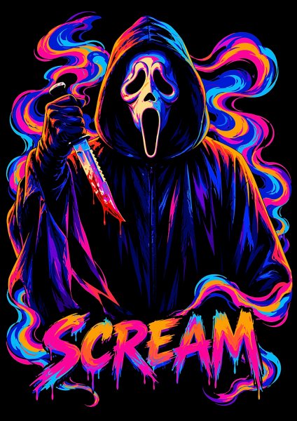 Neon Ghostface Scream Horror Art Film Posteri – Duvar Tablosu duvarda gerçek ölçek