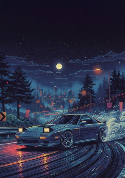 Night Drift: Car in Motion Araba Posteri – Duvar Tablosu duvarda gerçek ölçek