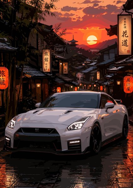 Nissan GT-R in a Japanese Street Araba Posteri – Duvar Tablosu