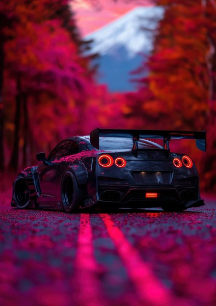 Nissan GTR in Autumn Landscape Araba Posteri – Duvar Tablosu
