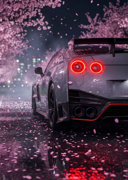 Nissan GTR Nismo Night Cherry Blossoms Araba Posteri – Duvar Tablosu duvarda gerçek ölçek