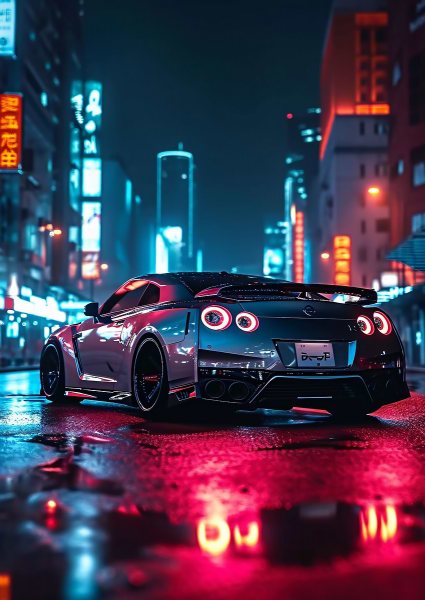 Nissan GTR R35 Neon City Araba Posteri – Duvar Tablosu