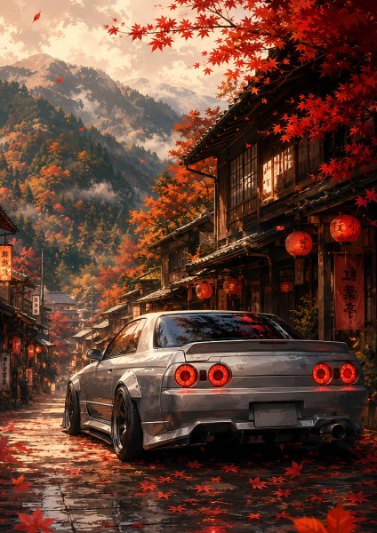 Nissan Skyline GT-R in Autumn Japan Araba Posteri – Duvar Tablosu