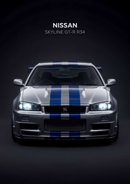 Nissan Skyline GT-R R34 Araba Posteri – Duvar Tablosu duvarda gerçek ölçek