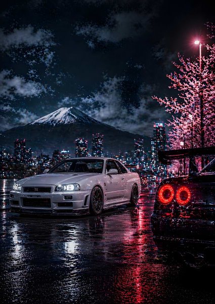 Nissan Skyline GT-R R34 at Night Araba Posteri – Duvar Tablosu duvarda gerçek ölçek