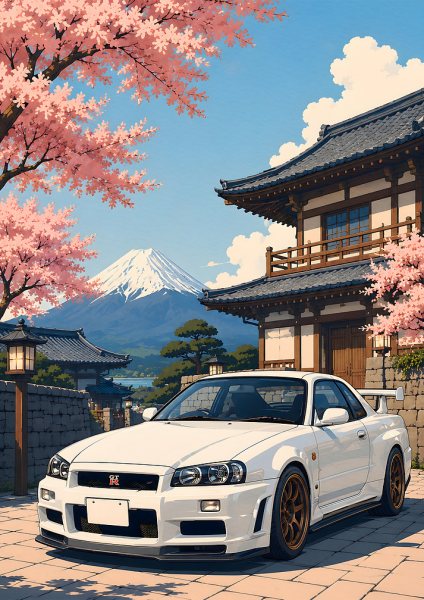 Nissan Skyline GT-R R34 in Japan Araba Posteri – Duvar Tablosu