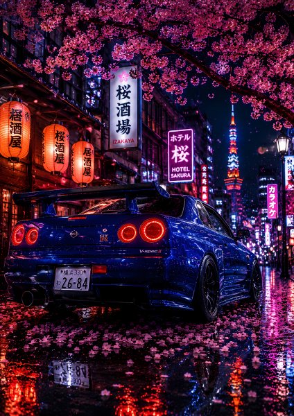 Nissan Skyline GT-R R34 in Tokyo Araba Posteri – Duvar Tablosu