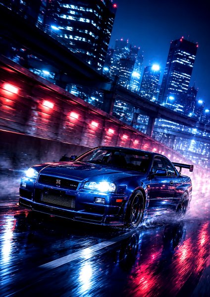 Nissan Skyline GT-R R34 Night Drive Araba Posteri – Duvar Tablosu duvarda gerçek ölçek