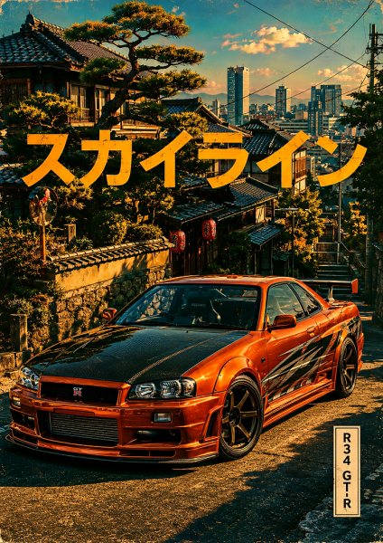 Nissan Skyline R34 GT-R Japanese Street Araba Posteri – Duvar Tablosu