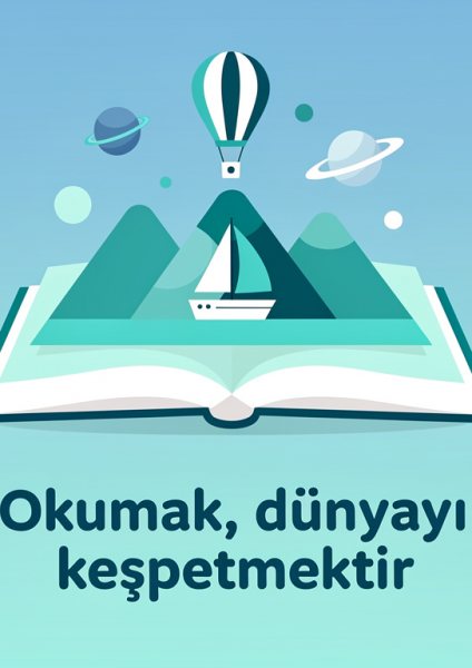 Okumak Dünyayı Keşfetmektir Sınıf Posteri – Düz vektör Duvar Tablosu duvarda gerçek ölçek
