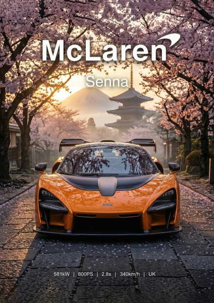 orange McLaren Senna in Japan Araba Posteri – Duvar Tablosu duvarda gerçek ölçek