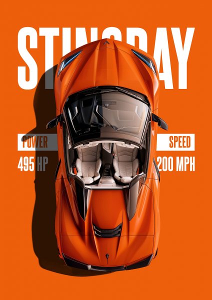 Orange Stingray Car Top View Araba Posteri – Duvar Tablosu