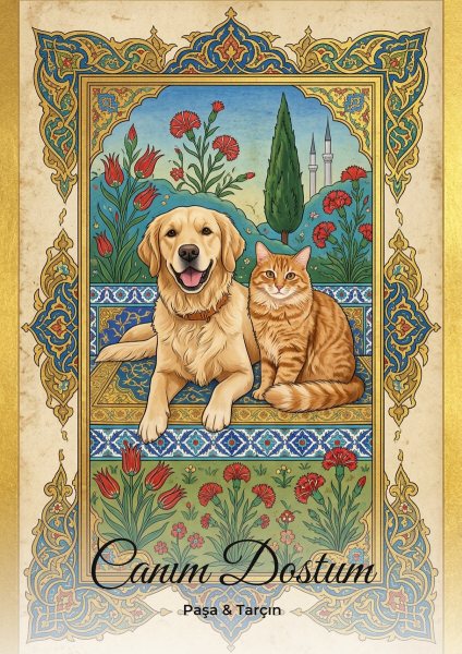 Osmanlı Minyatürü Kedi & Köpek Portresi